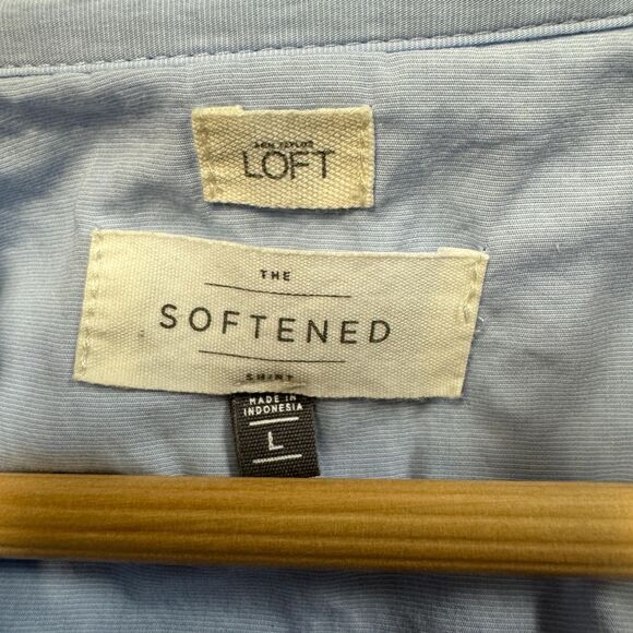 LOFT Blue Blouse Women's Large Softened Boxy Short Sleeve Flowy Oversized Cozy - Picture 3 of 5